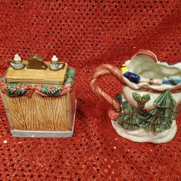 Vintage Fitz & Floyd Omnibus Toyland Santa Sugar/Creamer Figurine Set Christmas - Picture 4 of 10